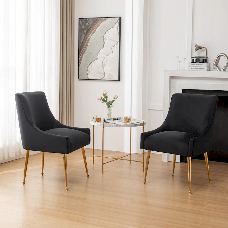 SEYNAR Velvet Upholstered Dining Chair Set of 2, Modern Glam Armless Side Chair