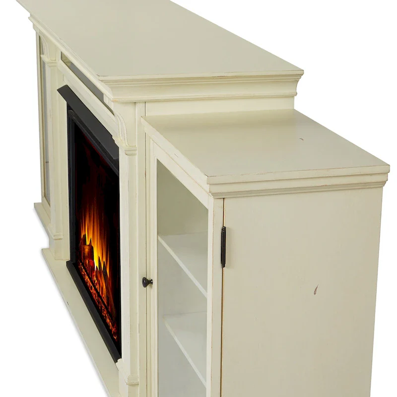 Tracey 84   TV Stand Electric Fireplace in Distressed White by Real Flame