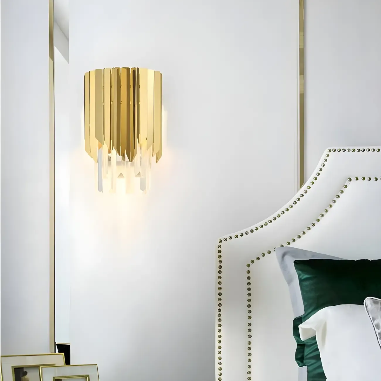 Modern Crystal Gold Metal Tassel Tiered Shining Wall Sconce