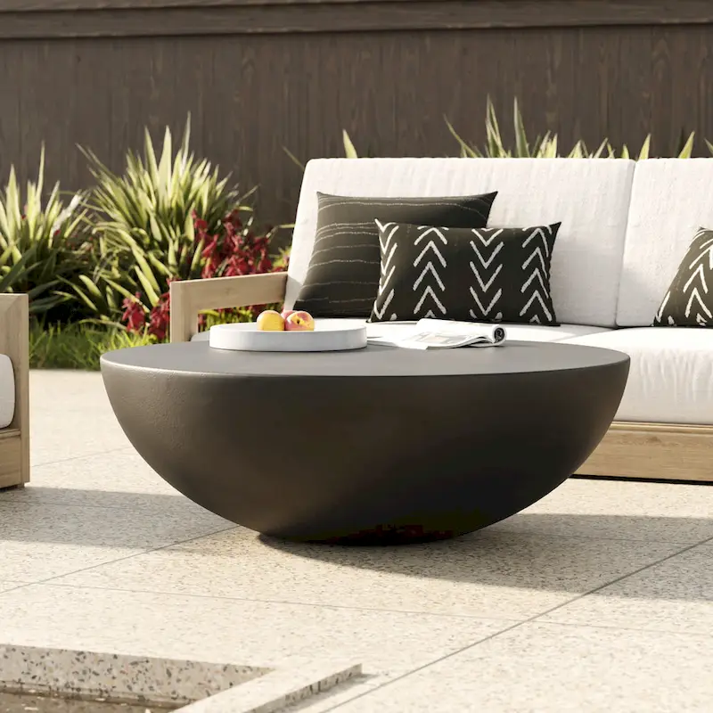 Modrest Bronte Modern Black Concrete Round Coffee Table