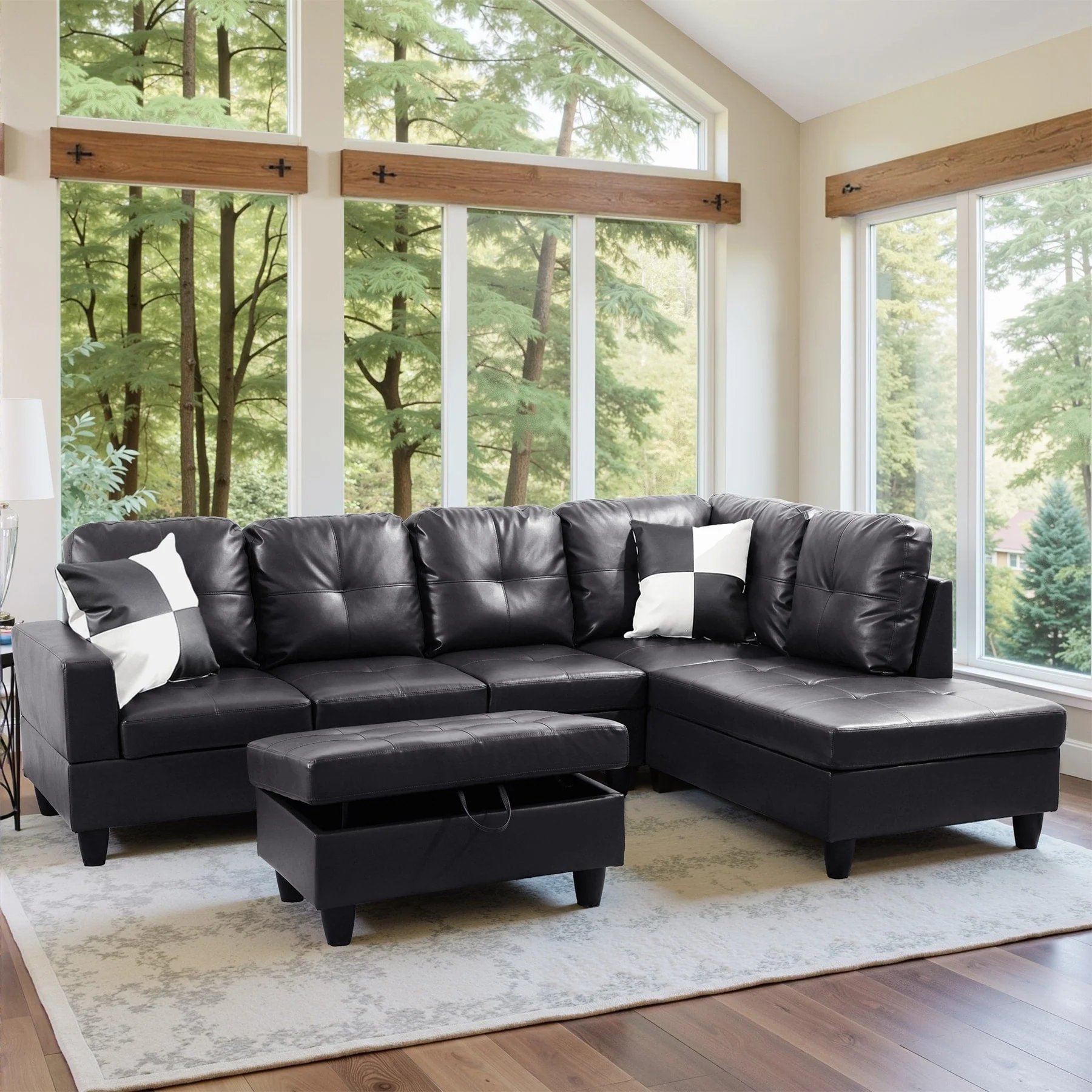 Semi PU Synthetic Leather 3-Piece Couch Living Room Sofa Set