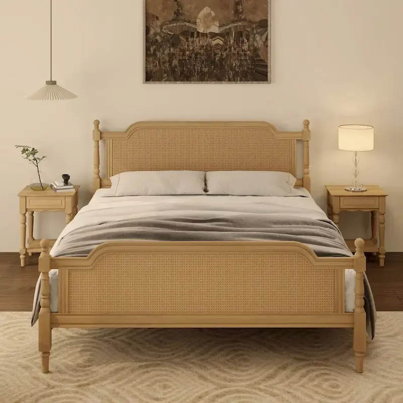 Traditional Style Rattan Bed Frame, No Box Spring Needed
