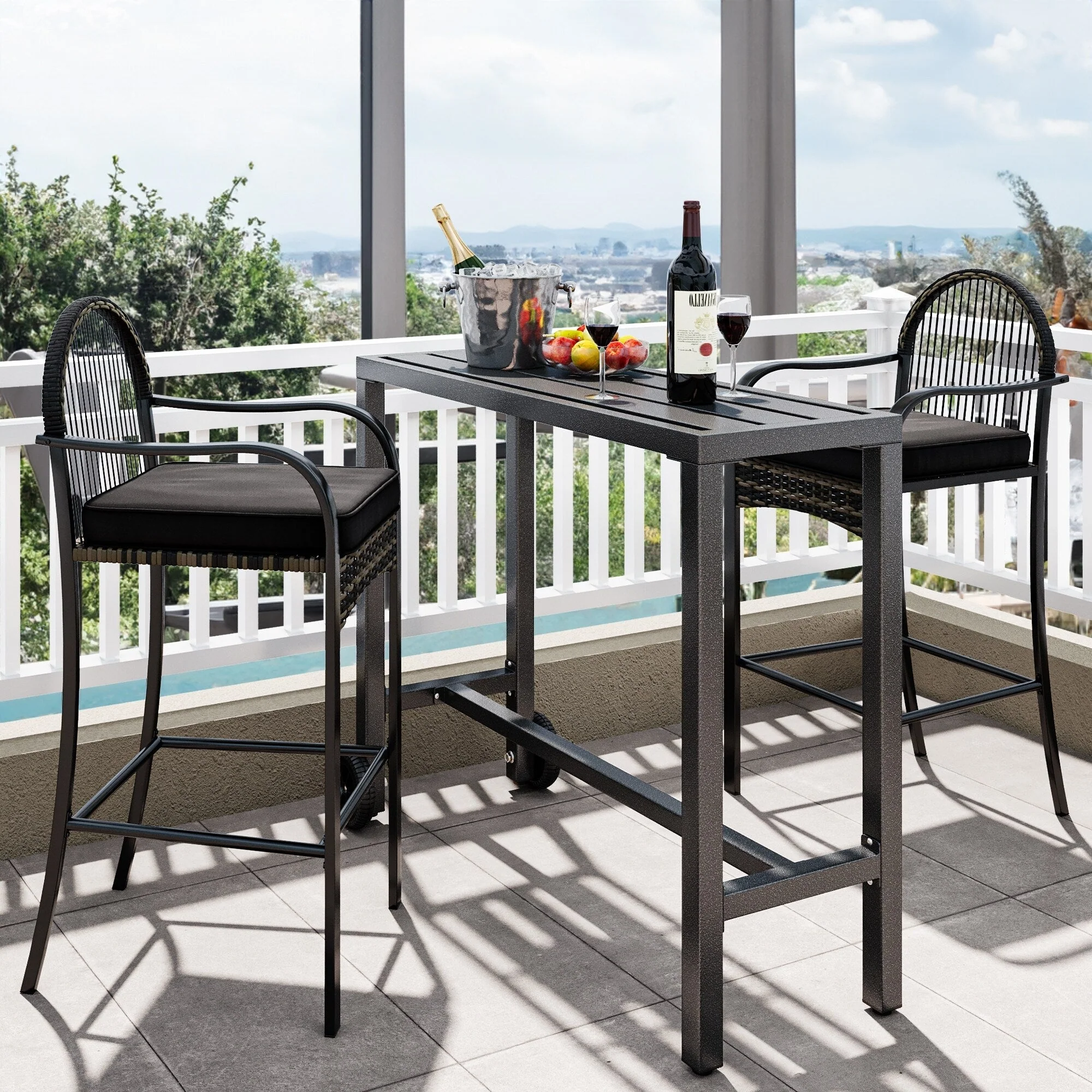 Moasis Patio Metal Counter Table Bar Table with Wheels
