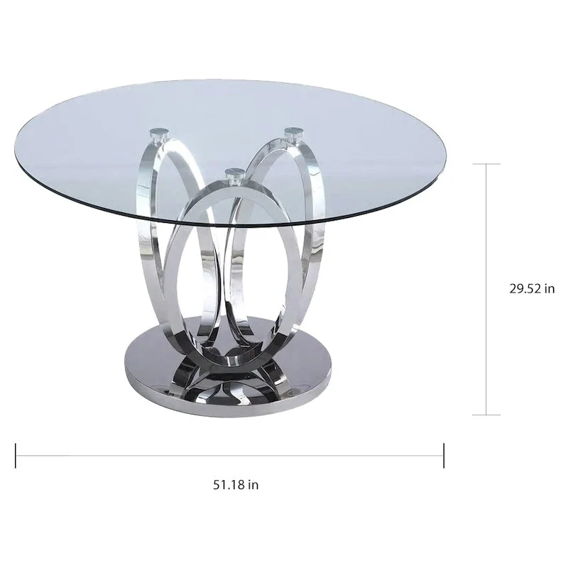Somette Ema Round Glass Top Dining Table - Steel