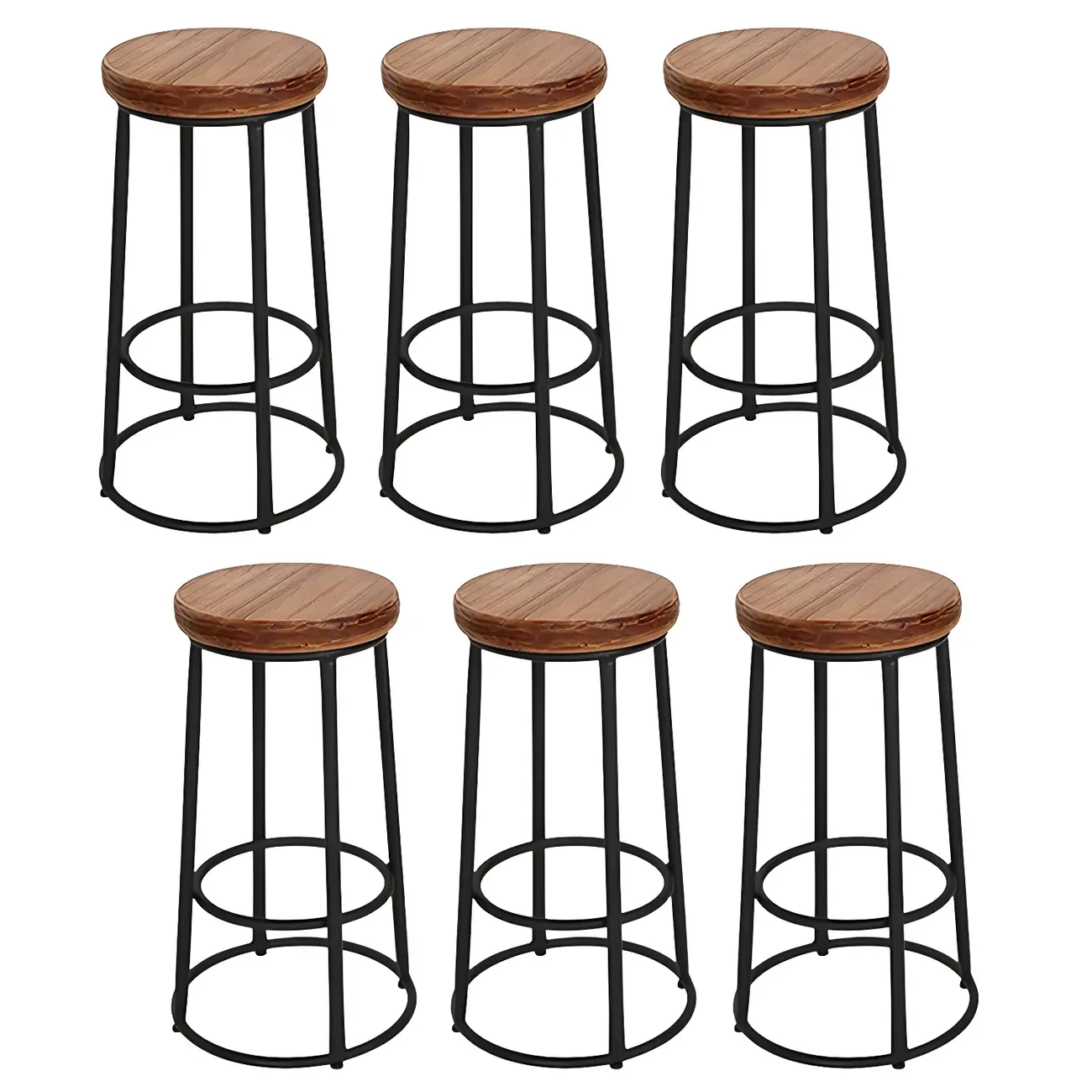 Backless Industrial Round Wooden Bar Stools