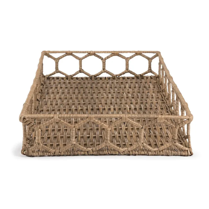 happimess Honeycomb 19.75  Rustic Bohemian Hand-Woven Rattan Tray, Natural