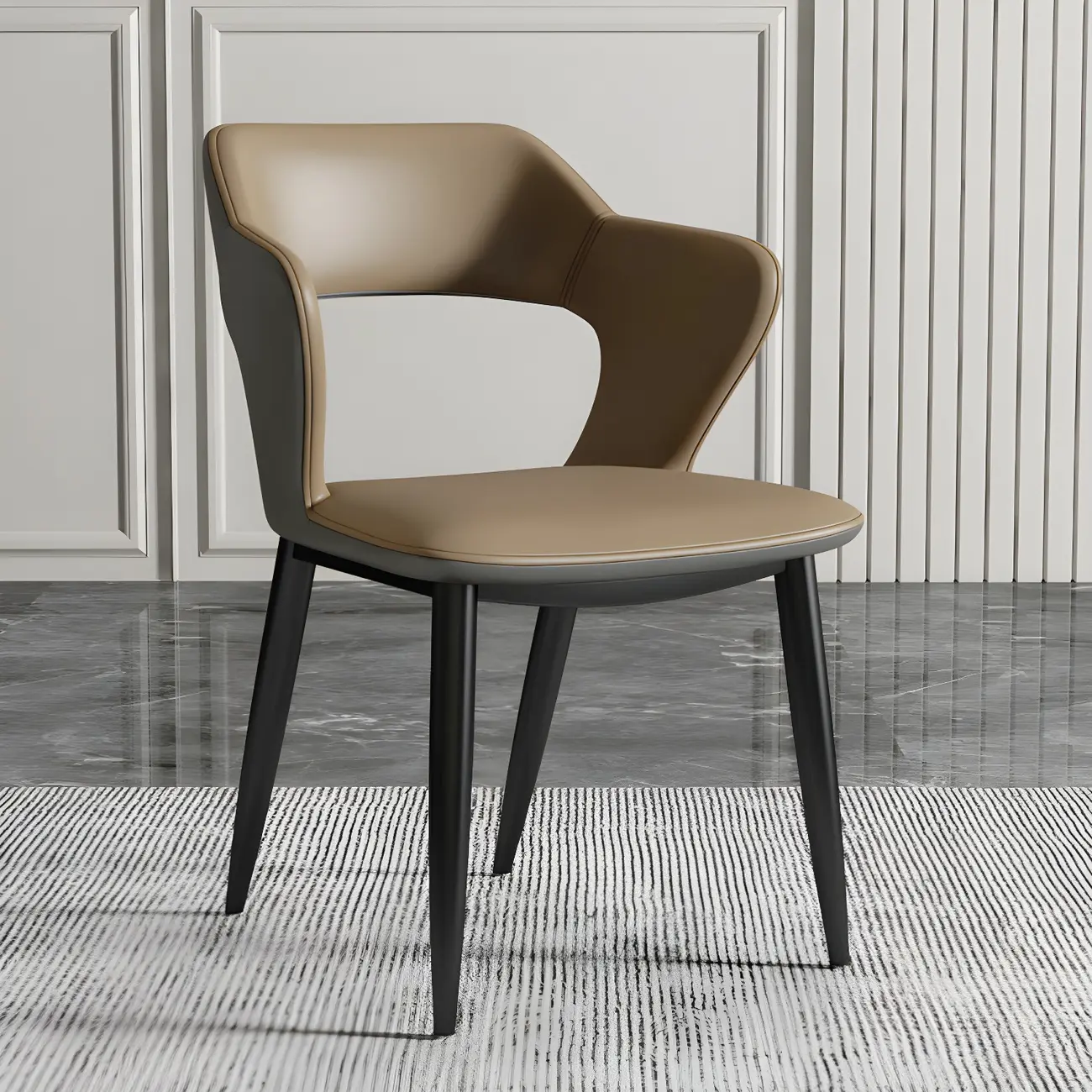 Contemporary Upholstered Open Back Dining Chair with Arms
