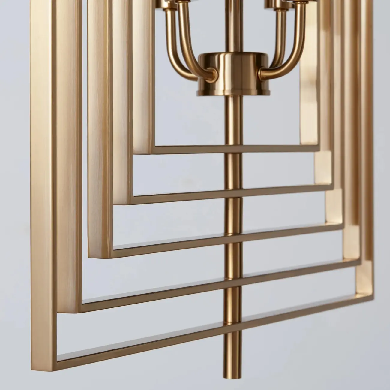 Modern Gold Rectangular Metal Cage Chandelier