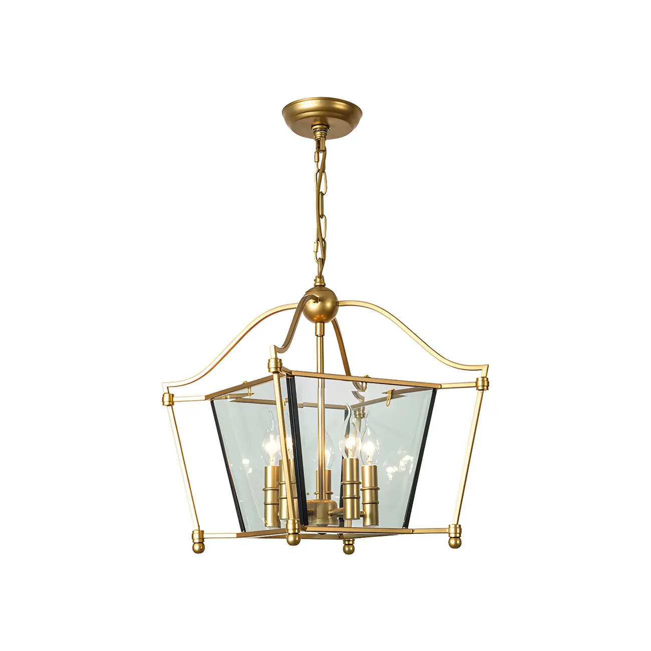 Adjustable Kitchen Gold Square Glass Caged Candle Chandelier