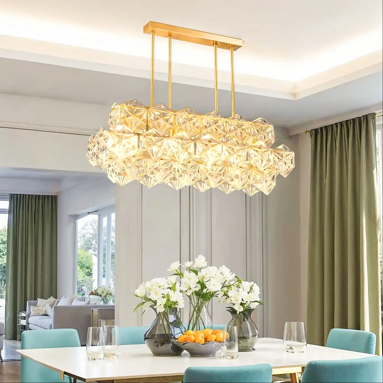 Kitchen Elegant Gold Crystal Pendant Light