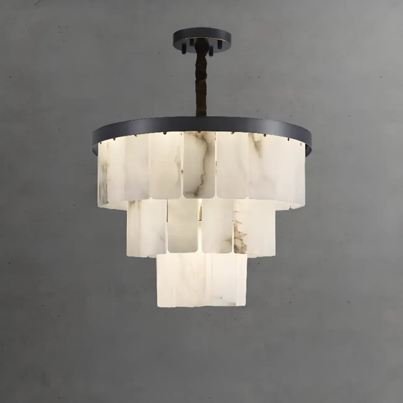 Timeless Tiered Circular Black Metallic Alabaster Chandelier
