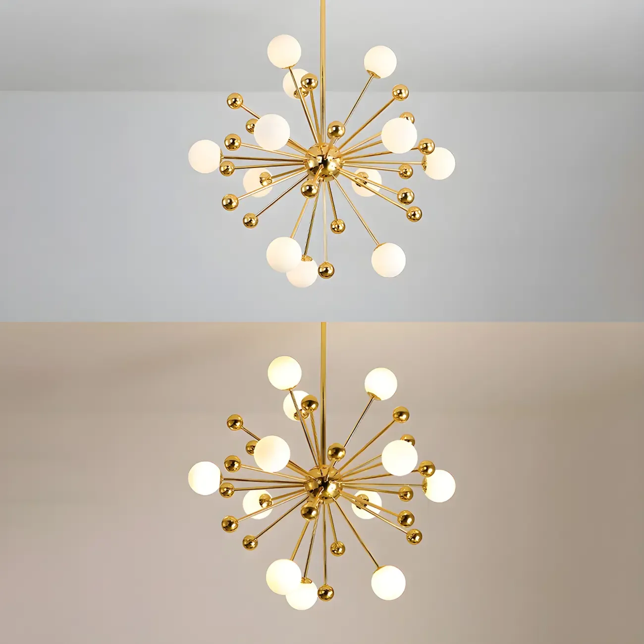 Modern Gold Sphere Sputnik Chandelier with White Glass Shade