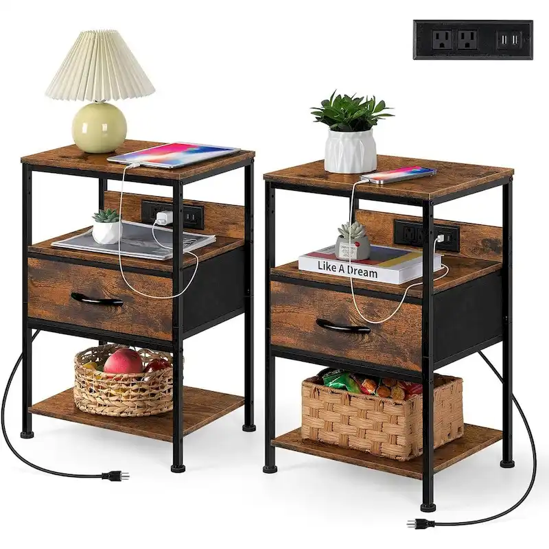 Nightstand with Charging Station with Drawer