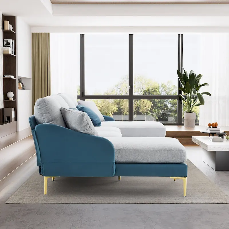 Ouyessir U-Shape Sectional Sofa 4-Seat Couch with Double Chaise Lounge