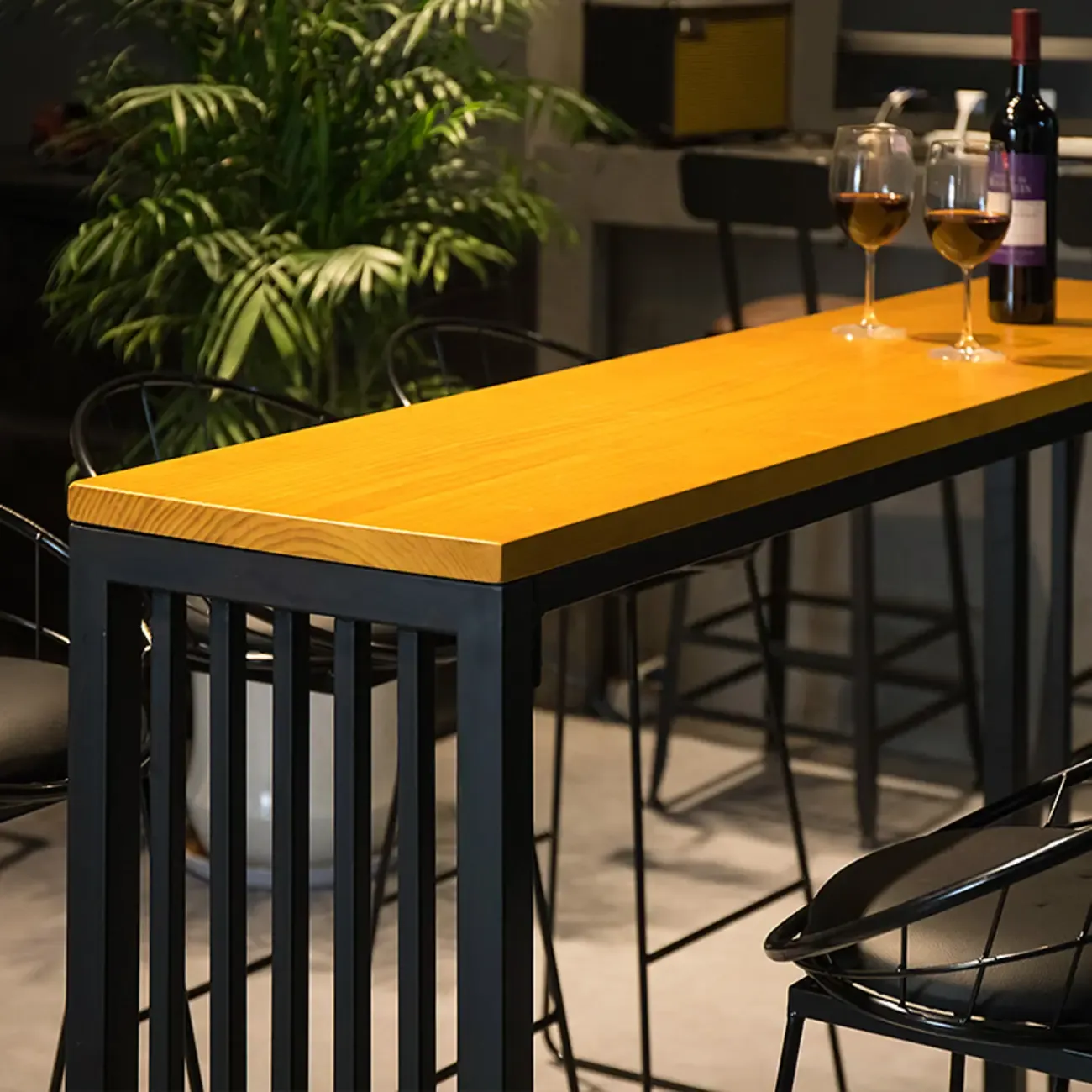 Industrial Brown Wooden Metal Leg Rectangular Bar Tables