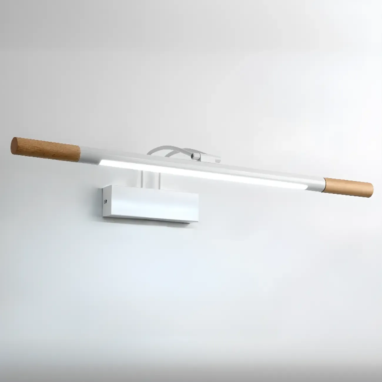 Modern White LED Bathroom Vanity Light with Wood Accent