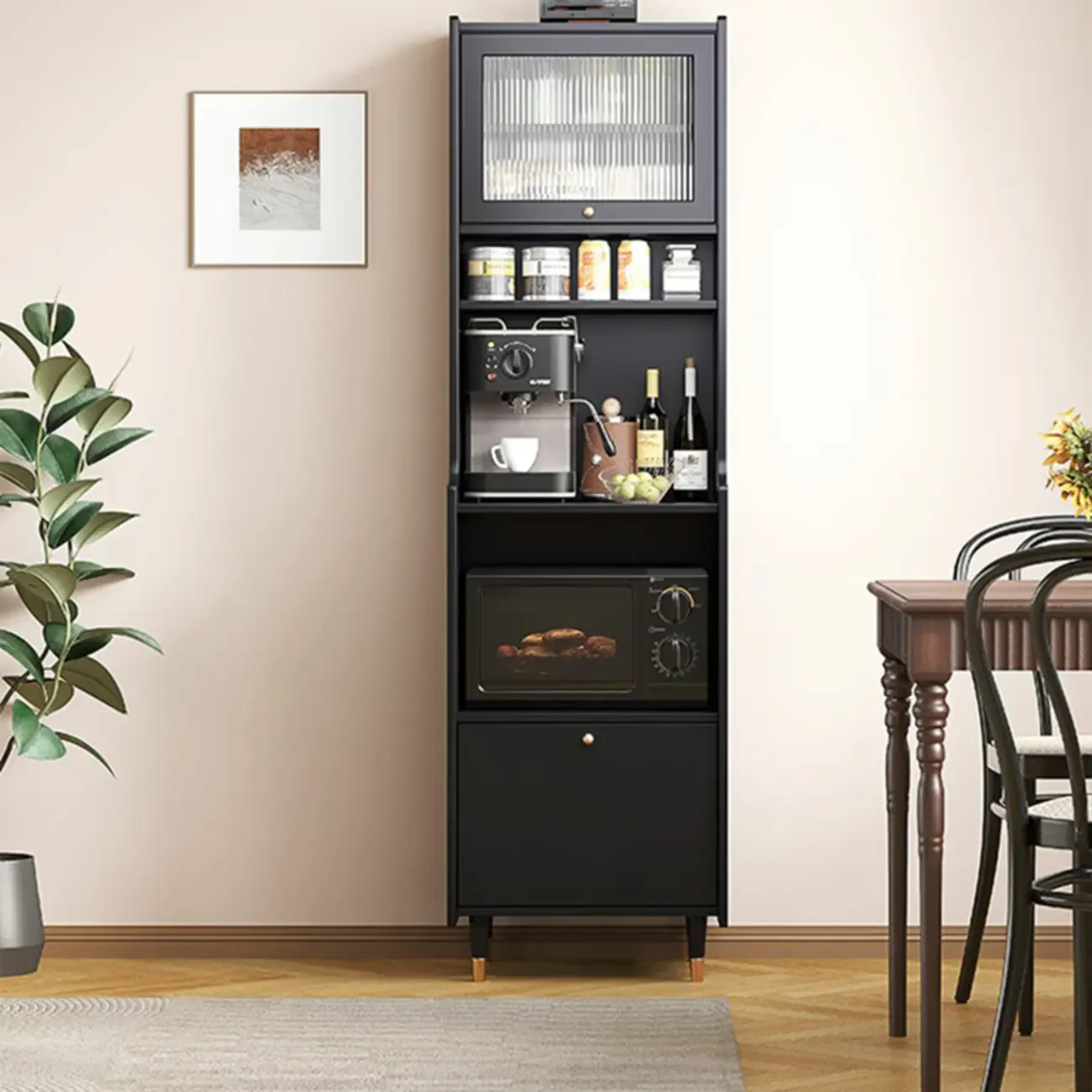 Modern Matte Black Wood Multi-Functional Storage Cabinet