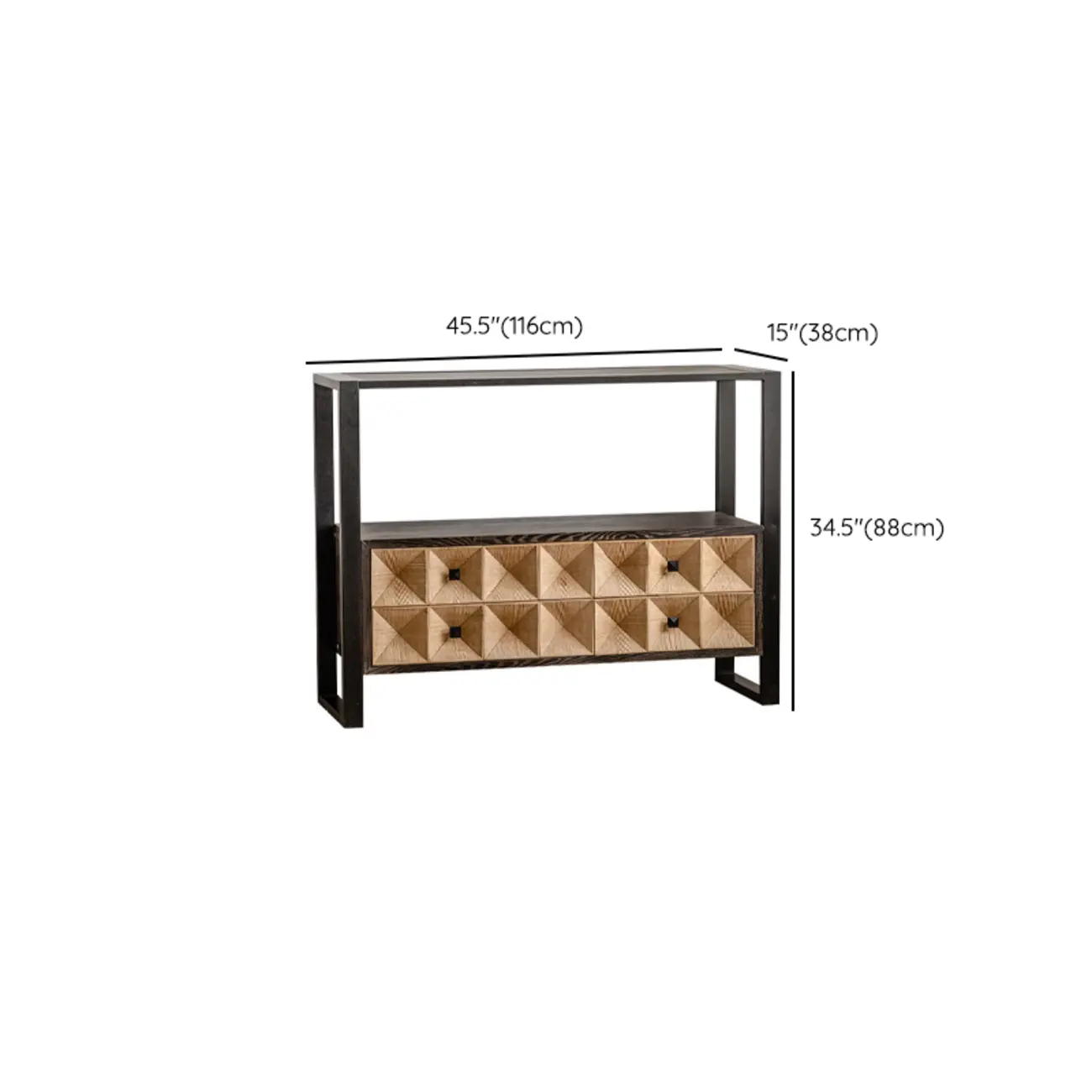 Rustic Wooden Console Table with Drawers and Trims