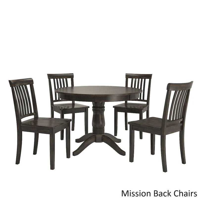 Wilmington II Round Pedestal Base Antique Black 5-Piece Dining Set by iNSPIRE Q Classic