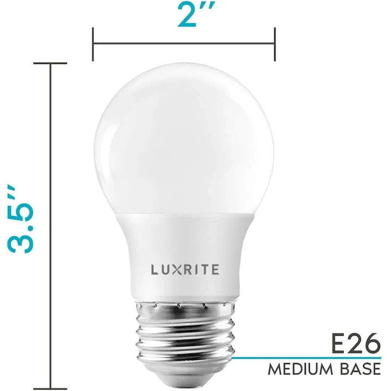 Luxrite A15 LED Light Bulb, 40W Equivalent, Dimmable, 600 Lumens, Enclosed Fixture Rated, Energy Star, E26 Base (4 Pack)