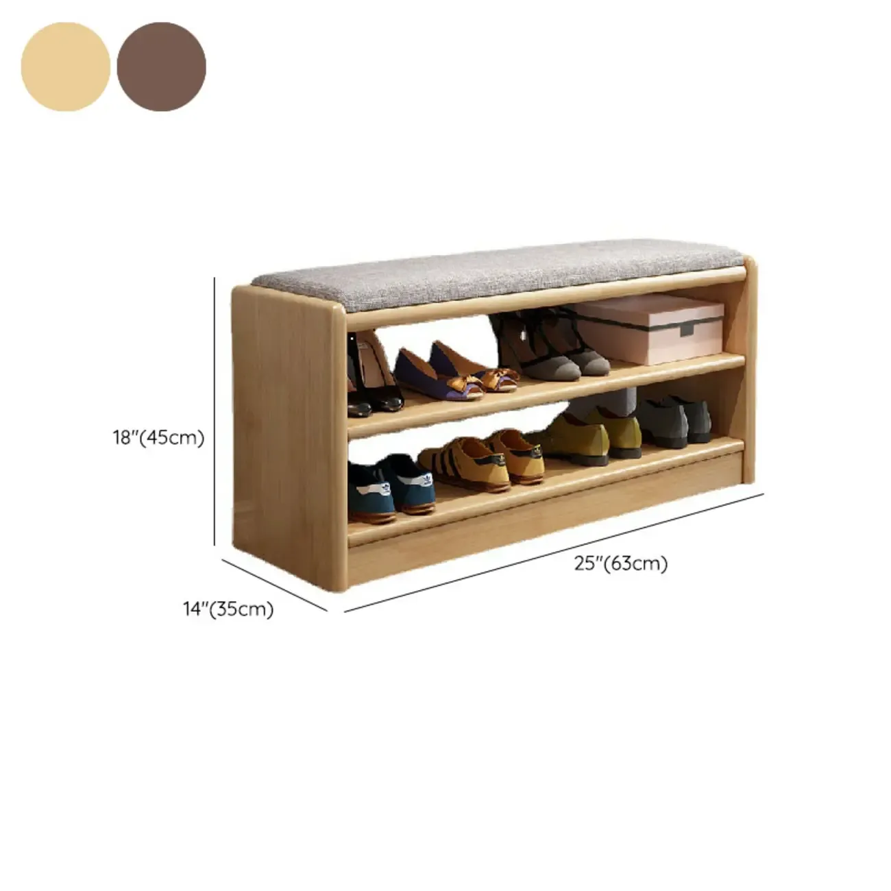 Scandinavian 2-Tier Upholstered Wood Shoe Rack Bench