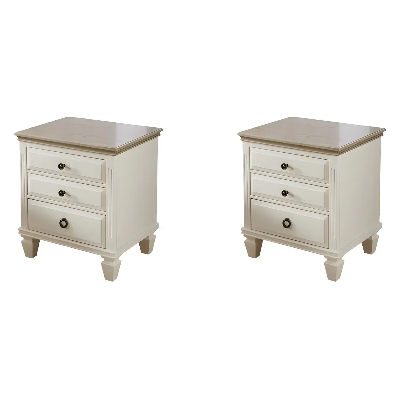 Beige Oak Wood 3-Drawer Standard Nightstand