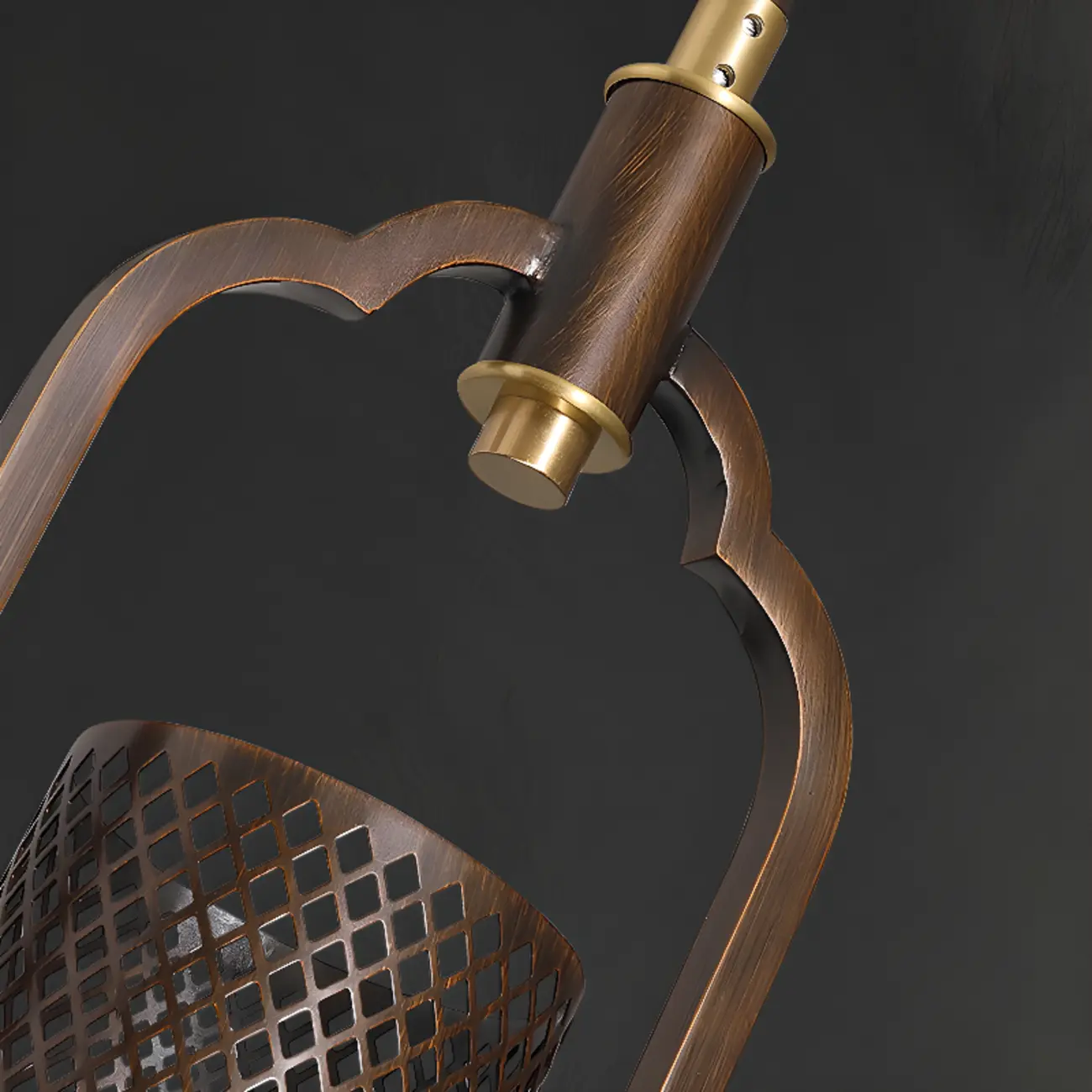 Antique Brass Cylinder Pendant Light with Copper Mesh Shade