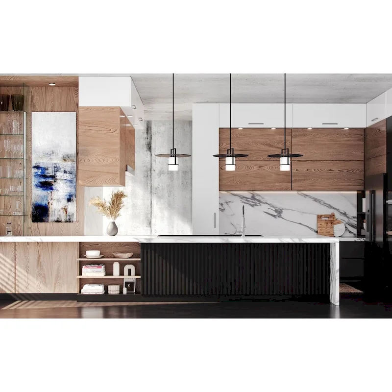 Mystic Collection One-Light Matte Black Contemporary Pendant - 14 in x 14 in x 10.87 in