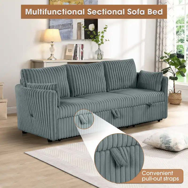 Modern Fabric Sleeper Sectional with USB and 2 pillows