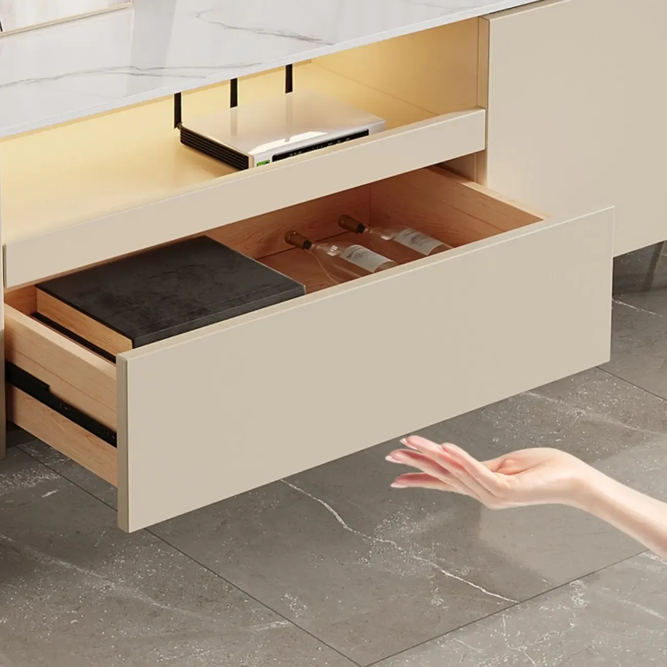 Modern Stone TV Stand with Soft Close Drawers