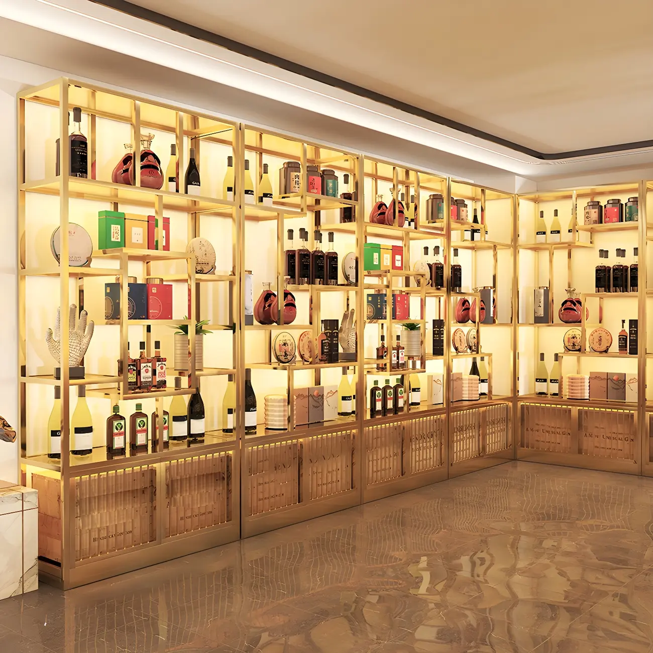 Glam Freestanding Gold Tall Metal Wine Rack