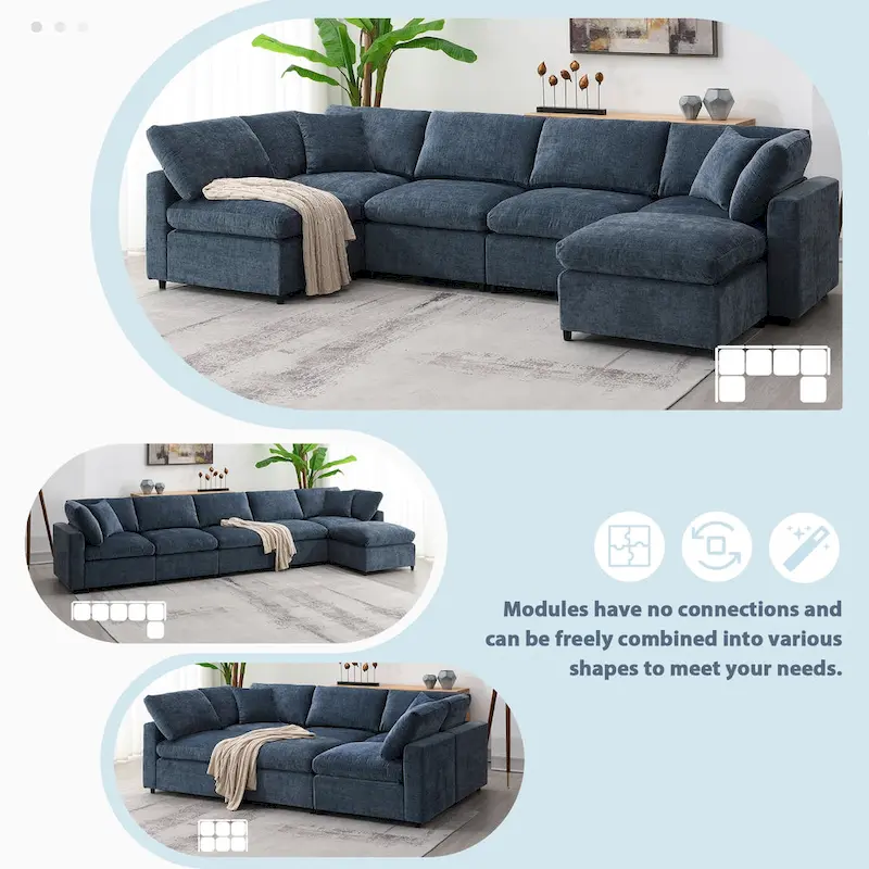 U Shaped Modular Cloud Sofa with Ottoman, Convertible Sleeper Sofa
