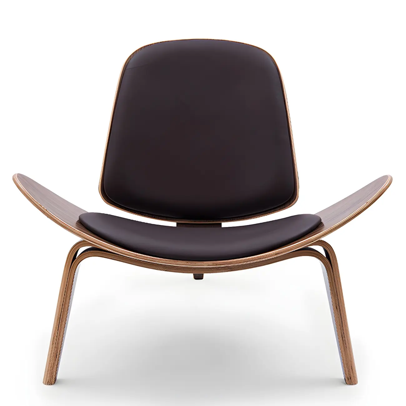 Scandinavian Leather/Linen Accent Chair with Wood Frame