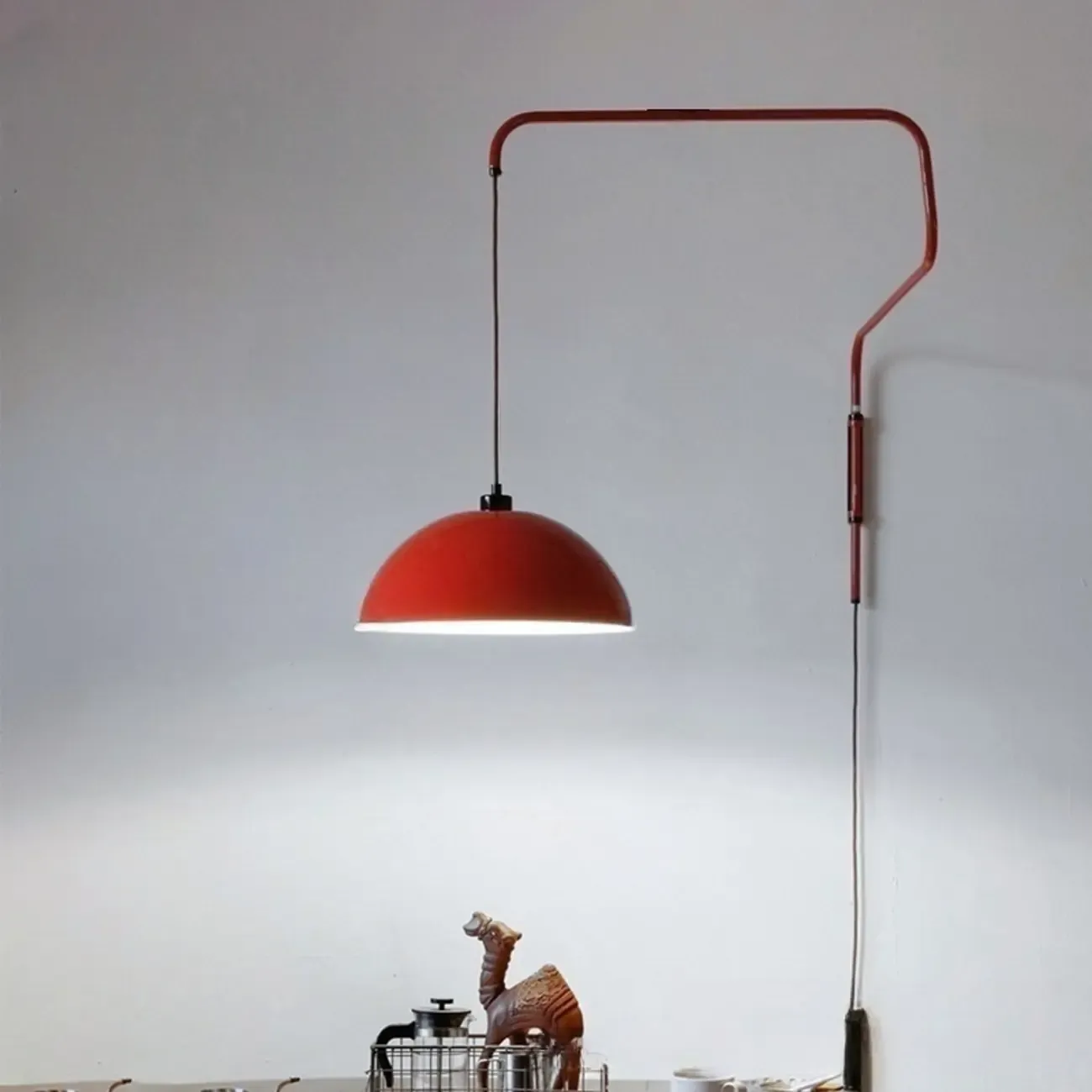 Red and White Plug-In Dome Swing Arm Wall Light