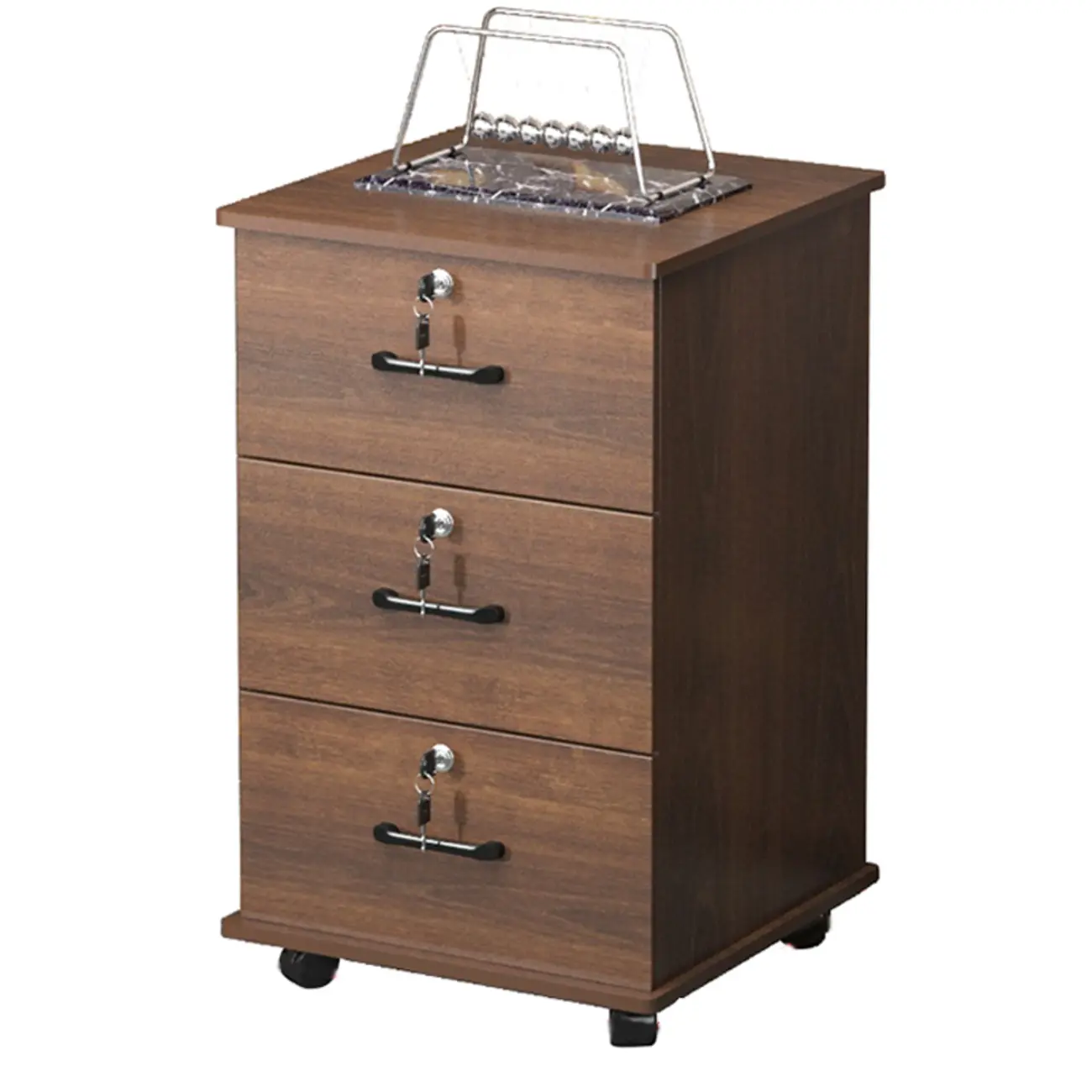 Lokable Brown-White Wood 3 Drawers Mobile Filing Cabinet