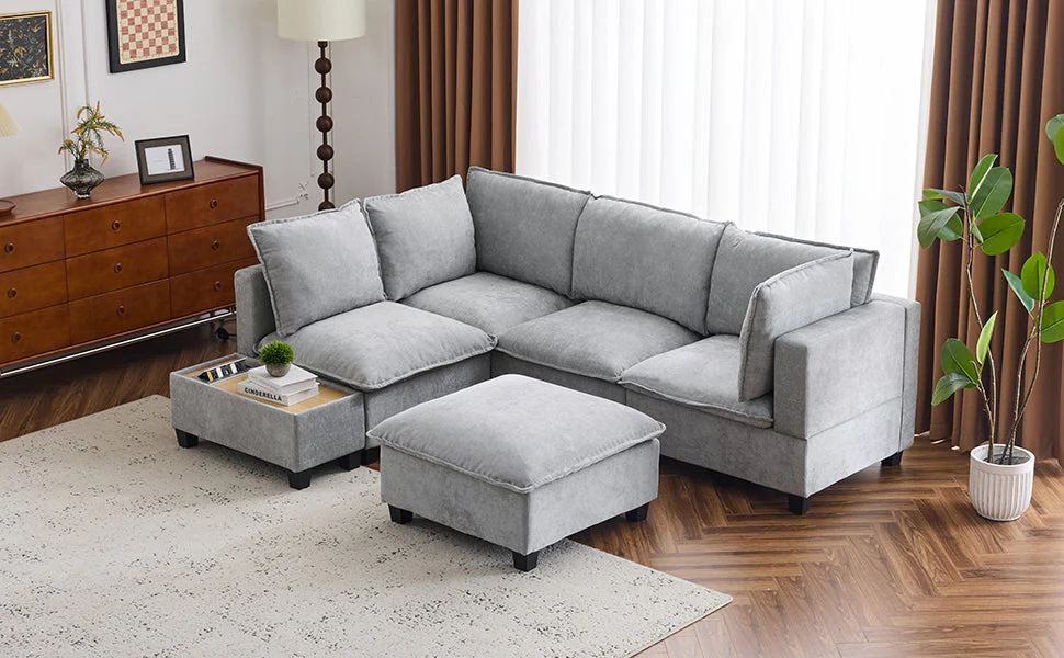 Walker Edison | Cloud Chenille Modular Sectional Sofa with Coffee Table
