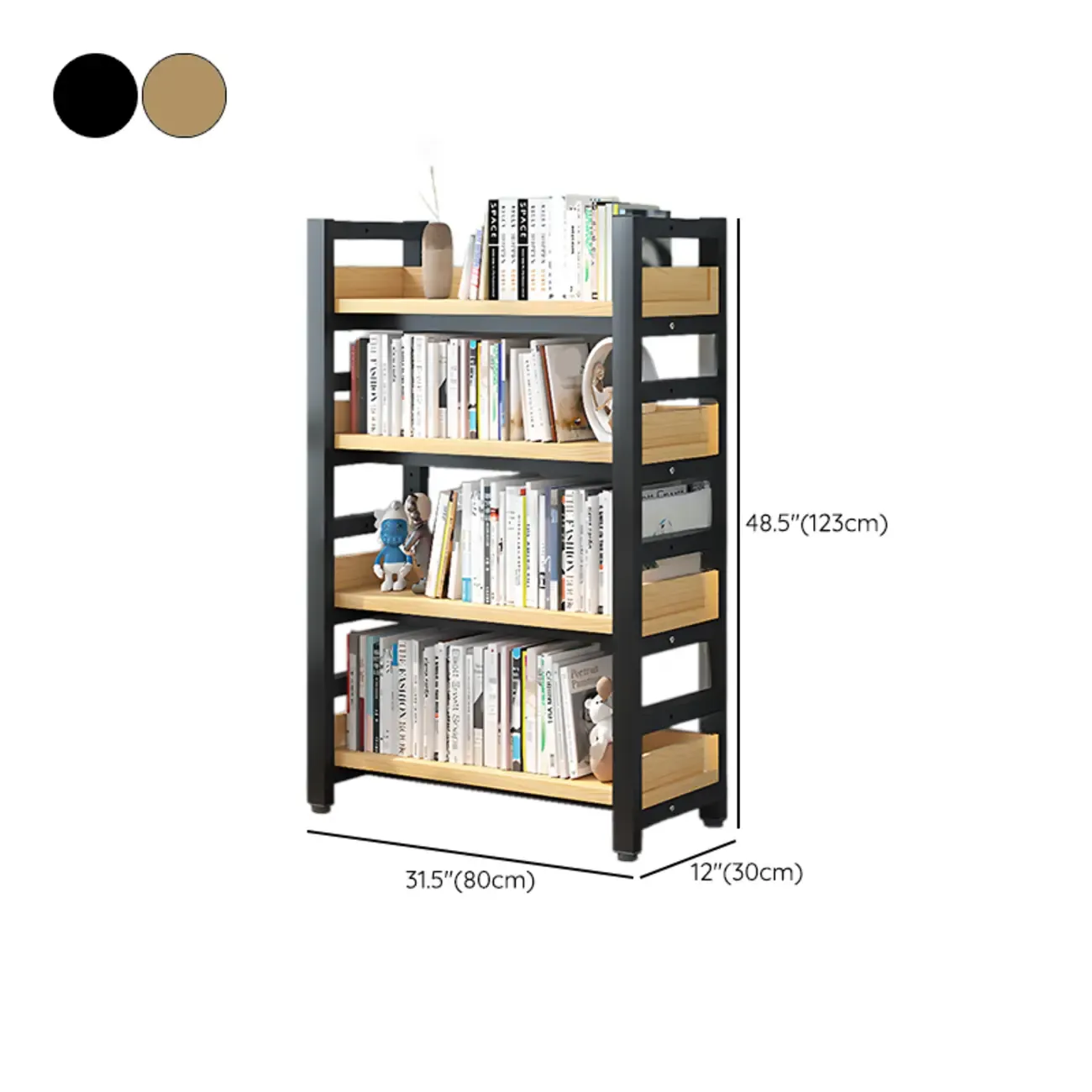 Freestanding Simple Multi-Layer Wood Bookshelf in Steel Frame