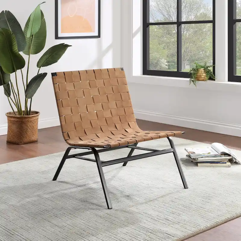 Calvo Woven Brown Leather Accent Chair by Greyson Living