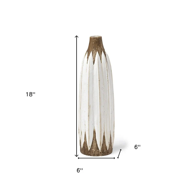 HomeRoots 14  Brown And White Abstract Cylinder Ceramic Table Vase