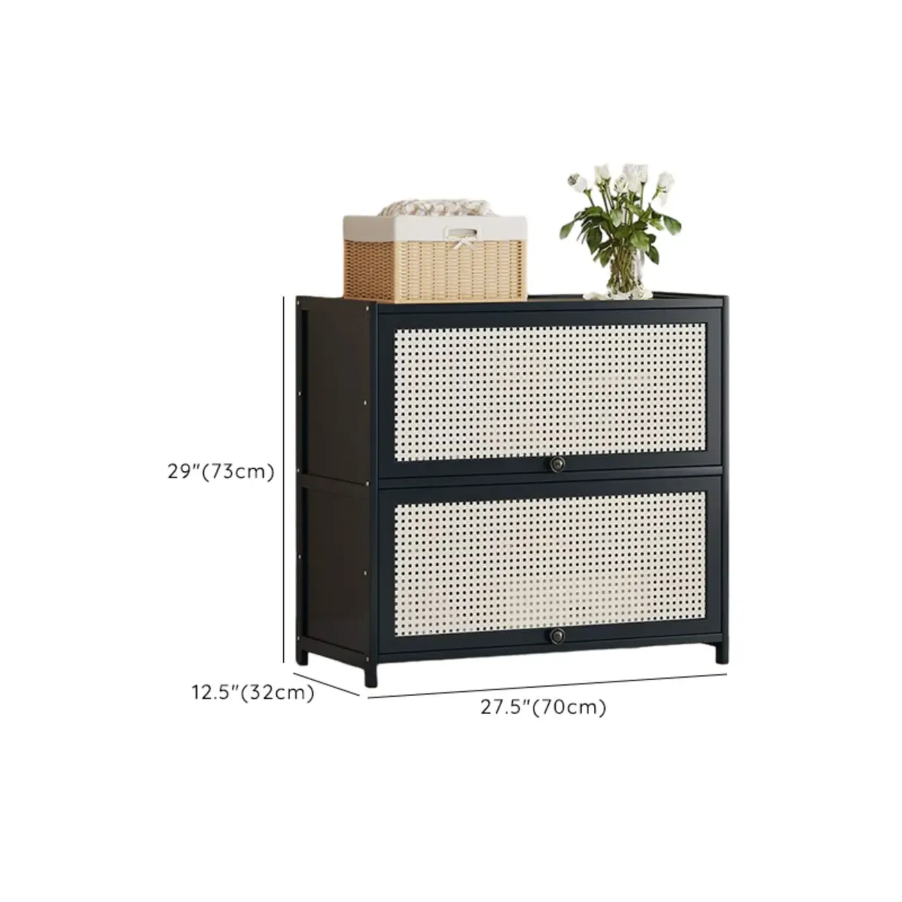 Modern Black Bamboo Shoe Cabinet with Rattan Panels