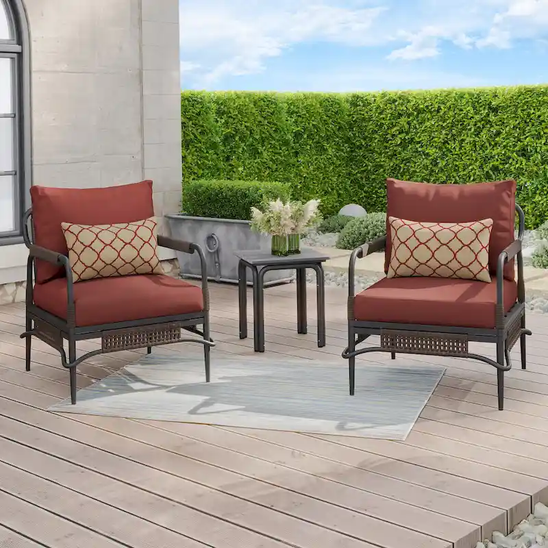 Corvus Stuart 3-piece Outdoor Wicker Chat Set with Sunbrella Cushion & Pillows