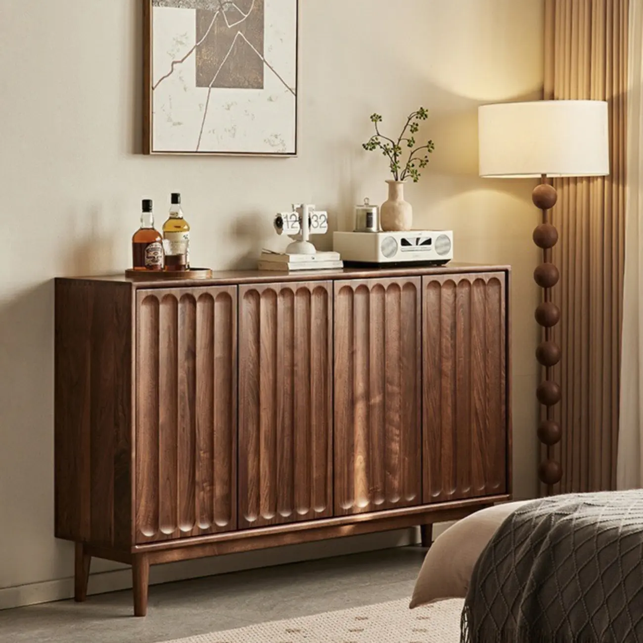 Scandinavian Pine Wood Accent Cabinet in Free-standing