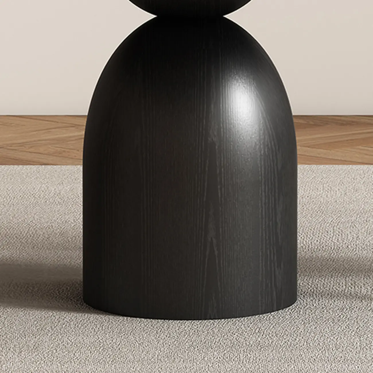 Simple Black Wood Round Stone Dining Table