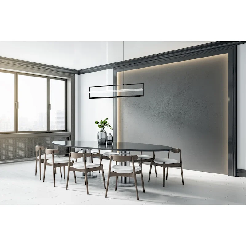 Farneta - 1-Light LED Linear Pendant - Structured Black Finish - Satin Acylic Shade