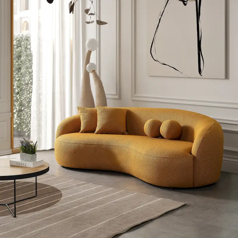 Blaine Japandi Style Luxury Modern Boucle Fabric Curved Sofa