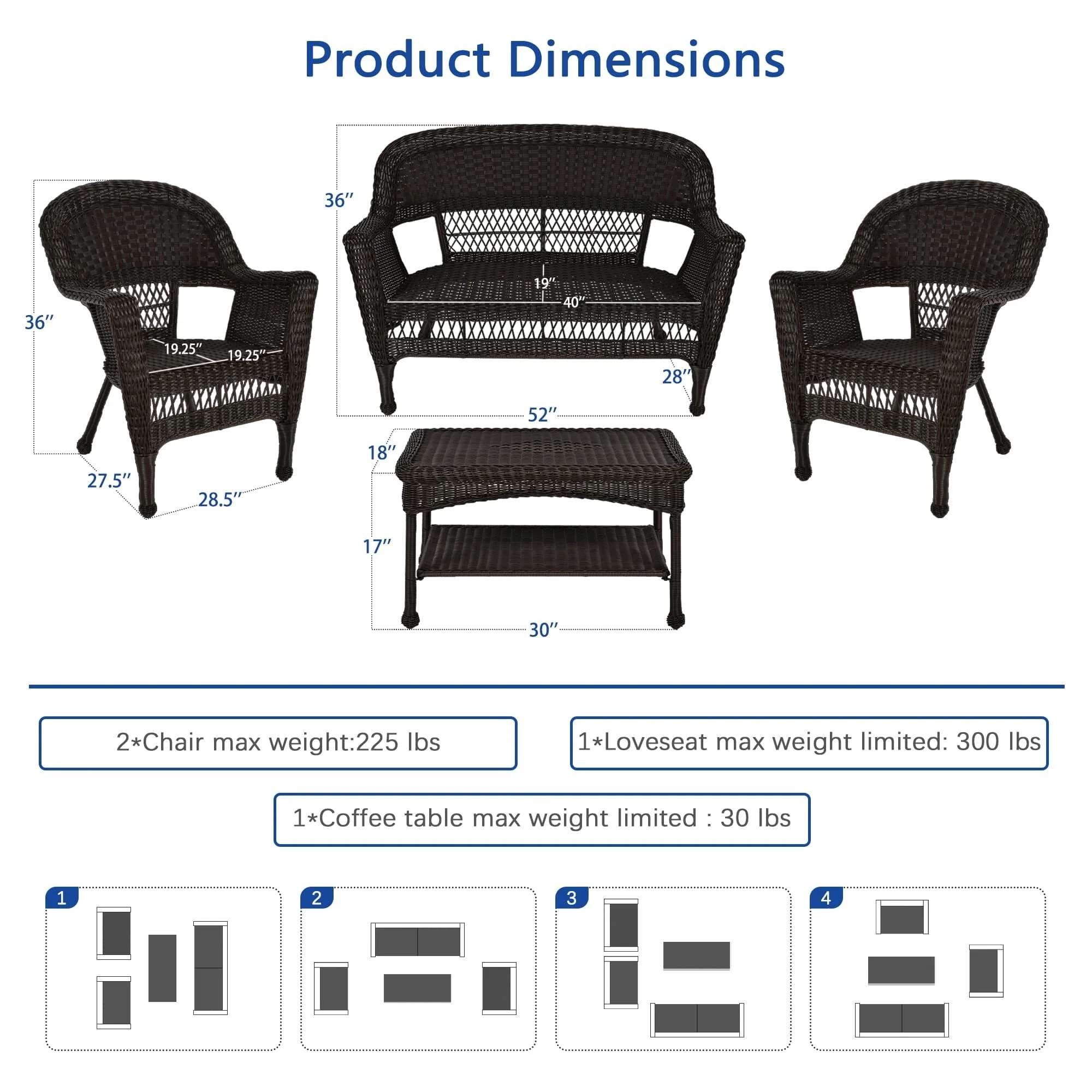 Wicker Patio 4-piece Conversation Set