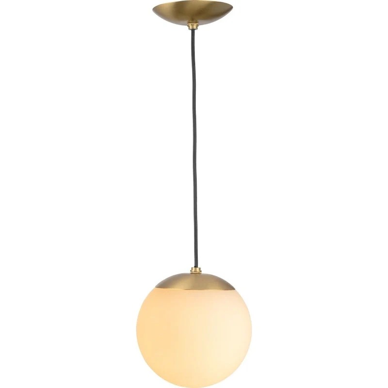 Atwell Collection Brushed Bronze and Opal Glass Globe Small Hanging Pendant Light - 8 in x 8 in x 8.5 in
