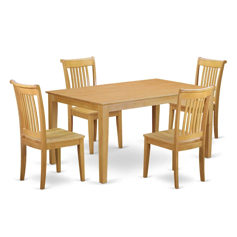 East West Furniture Dining Set- a Rectangle Solid Wood Table and 4 Kitchen Chairs, Oak (Pieces & Seat Options)