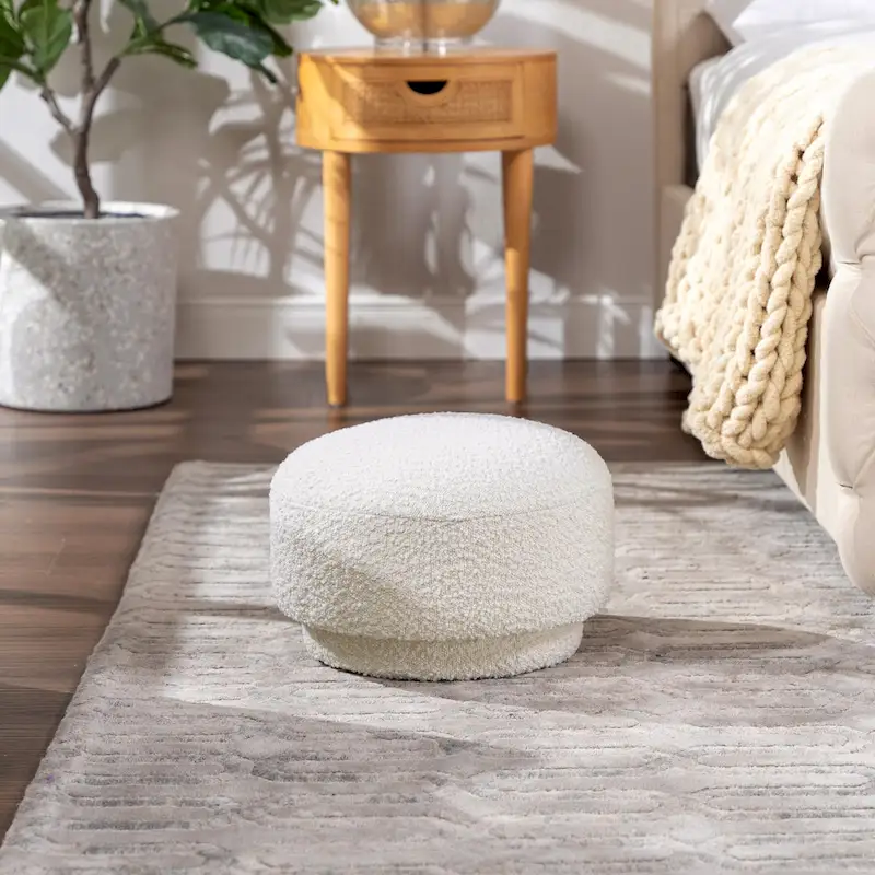 Fuji 15   Faux Sherpa Mushroom Footstool Ottoman