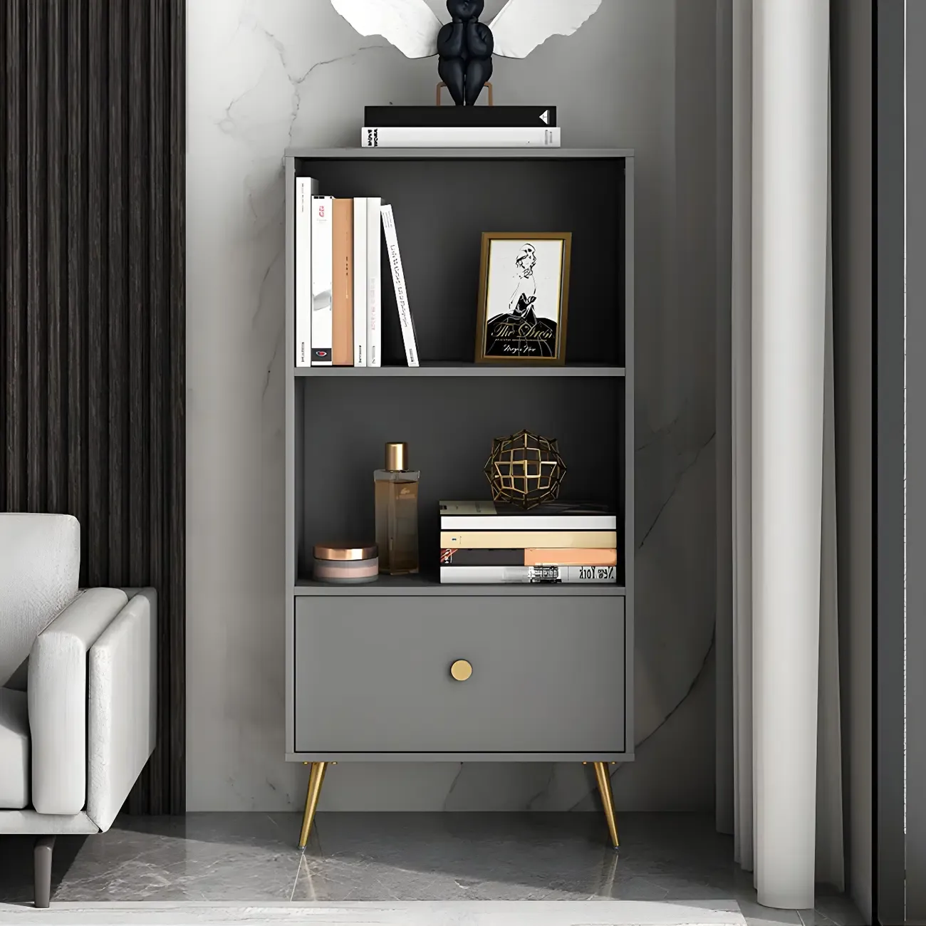 White Metal 2/3/4-Tier Open Bookcase with Drawer